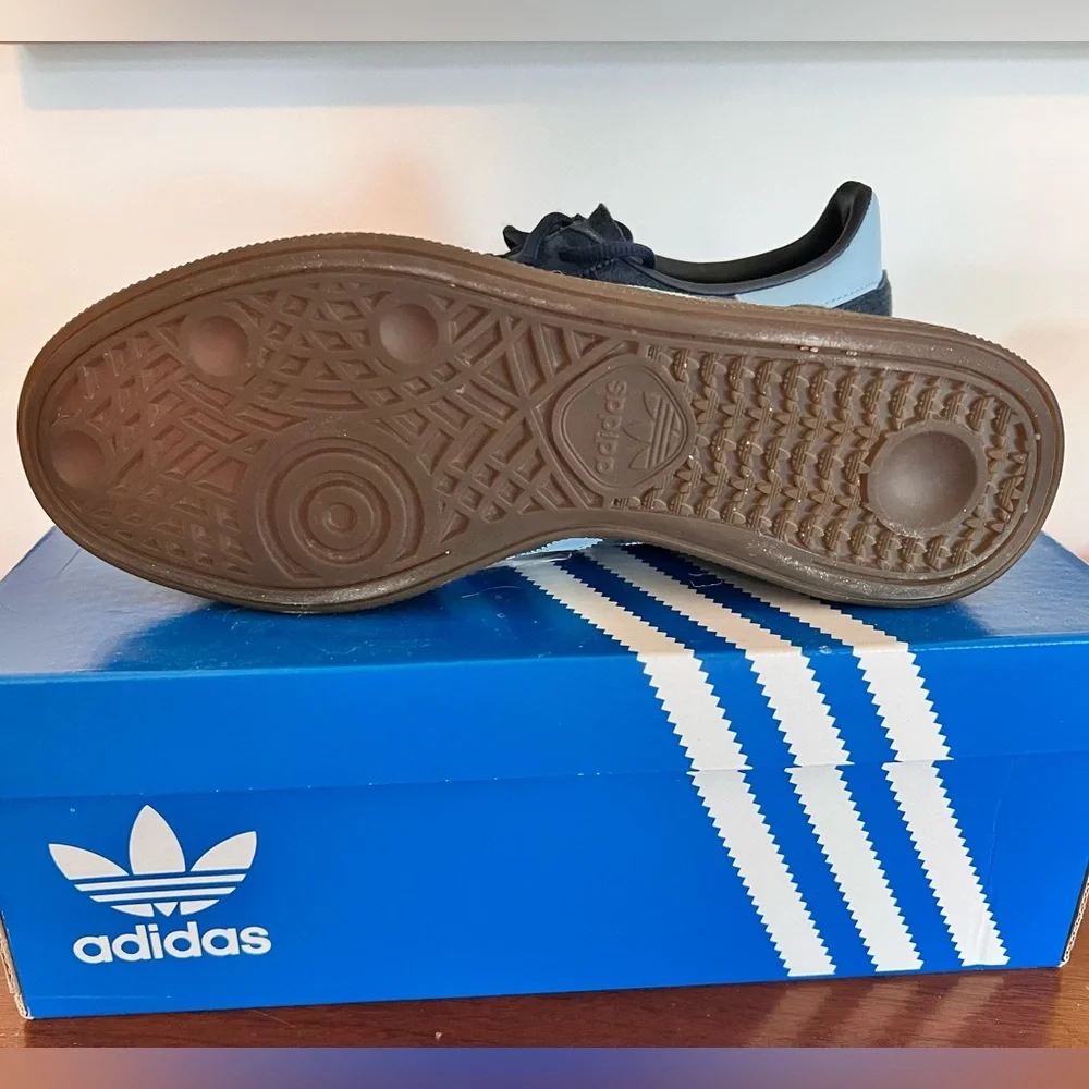 Adidas Handball Spezial Sneaker, Navy Suede w/ Light Blue & Gold, M 8.5/W 9.5 - Picture 5 of 5